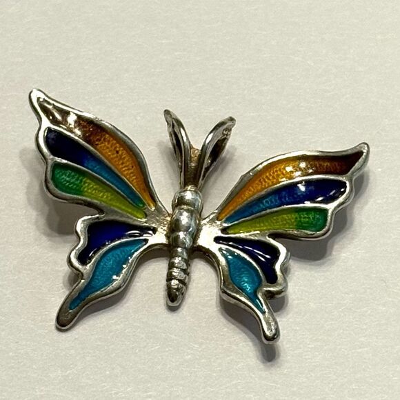 No Brand Jewelry - Butterfly Necklace Pendant Silver Orange Green Blue